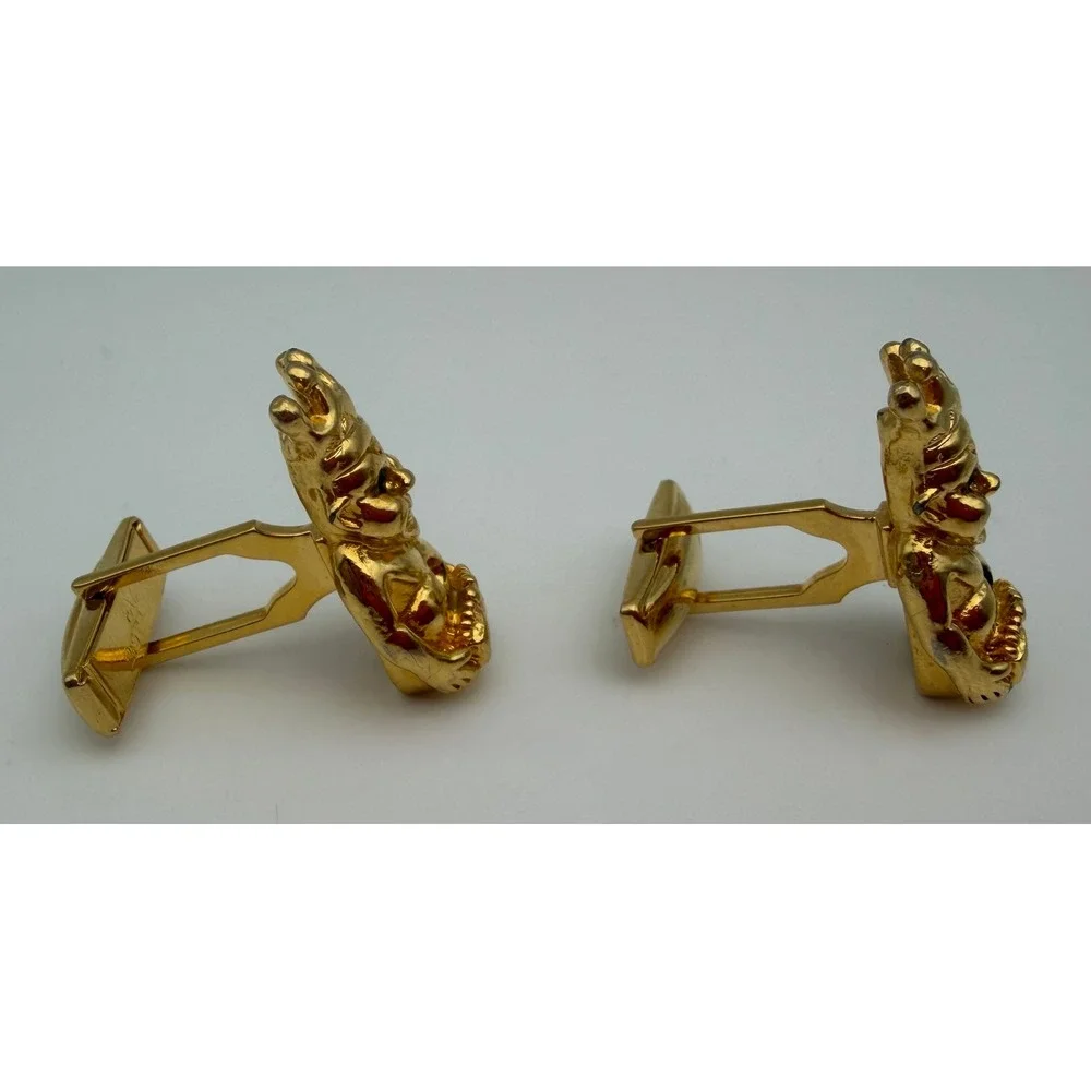 Vintage Gold Tone King Figural Cufflinks Green Red Stone Accents Pat 2974381